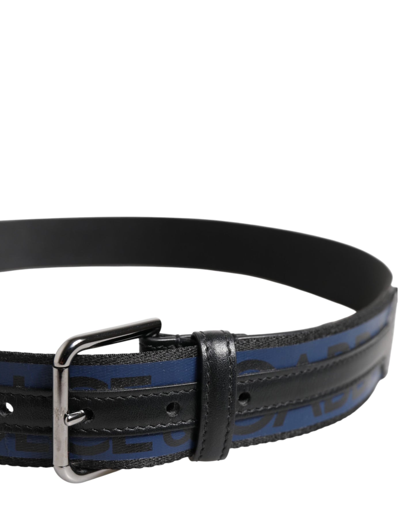 Dolce & Gabbana Schwarz Blau DG Logo Silber Metallschnalle Gürtel