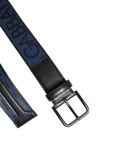 Dolce & Gabbana Schwarz Blau DG Logo Silber Metallschnalle Gürtel