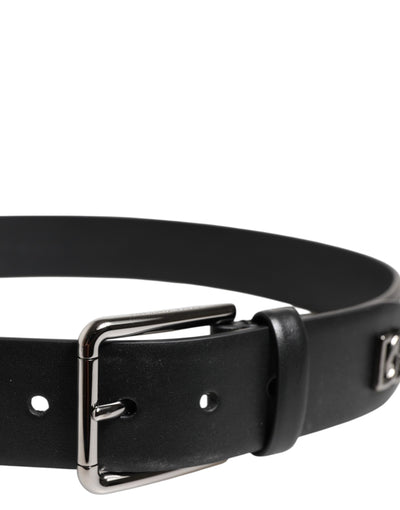 Dolce & Gabbana Schwarzer Kalbsleder Nietengürtel mit Silberschnalle
