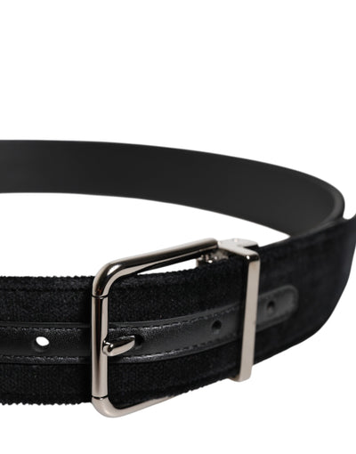 Dolce & Gabbana Schwarzer Baumwollgürtel mit silberner Metallschnalle