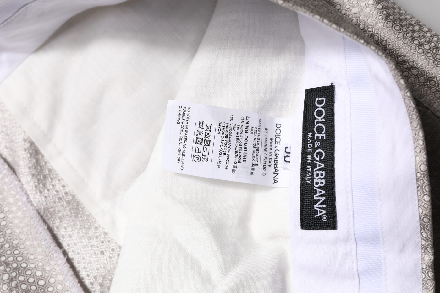 Dolce & Gabbana Hellgrauer Jacquard-Seidenanzug gepunktet 2 Stück