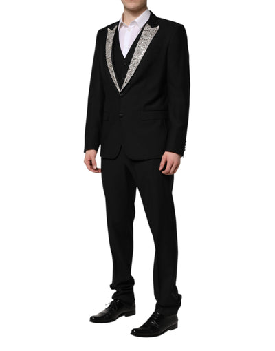 Dolce & Gabbana Schwarzer MARTINI Anzug mit Kristallverzierung 3tlg.