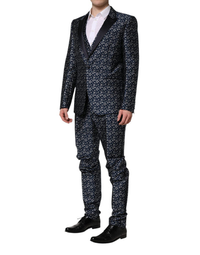 Dolce & Gabbana Blauer MARTINI Star Jacquard 3 Stück Anzug