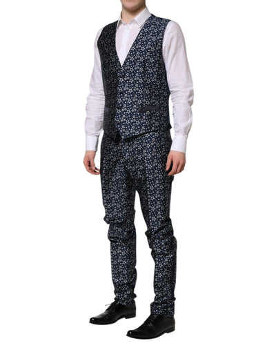 Dolce & Gabbana Blauer MARTINI Star Jacquard 3 Stück Anzug