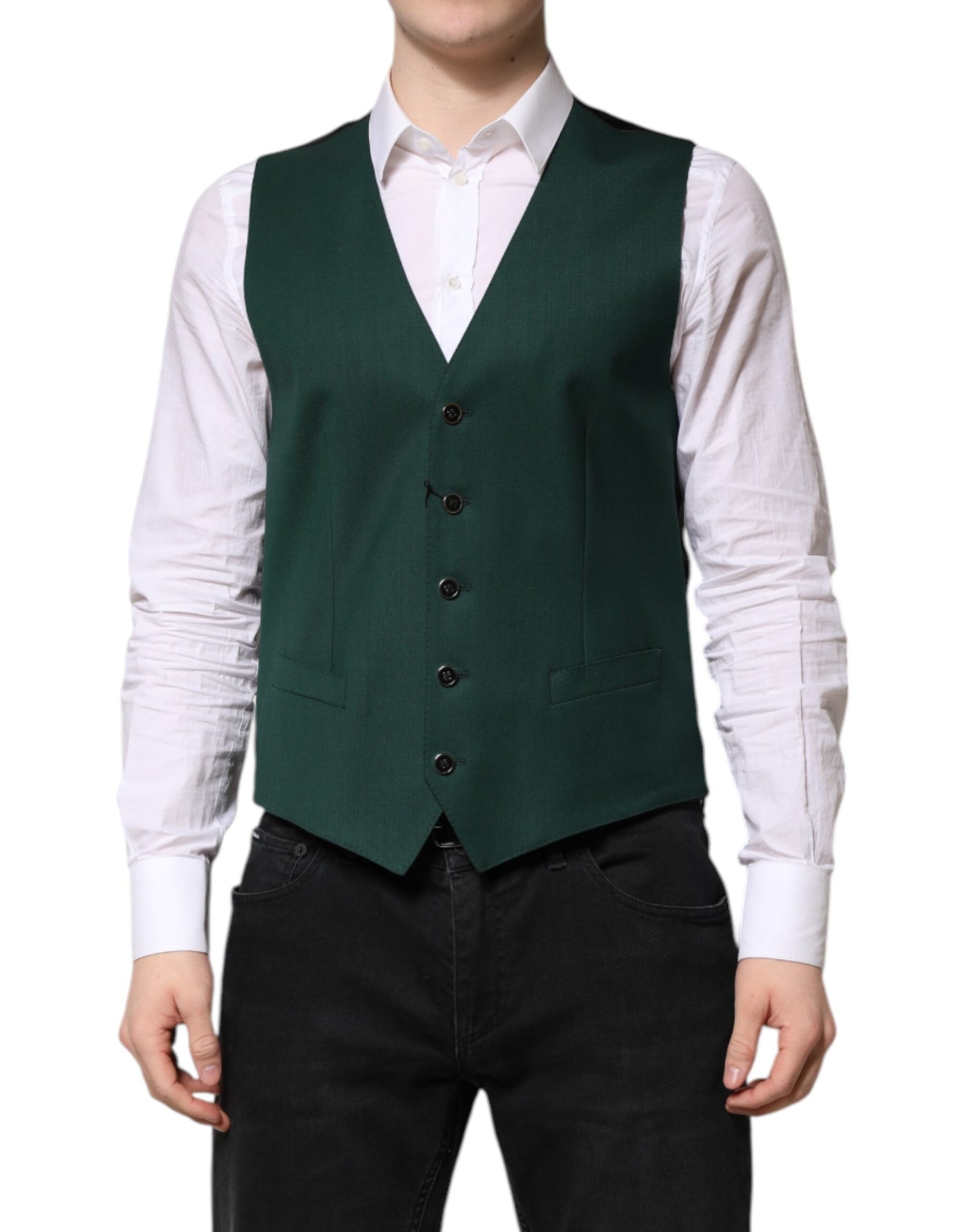 Dolce & Gabbana Grün Wolle Kleid Formal Männer Weste Weste