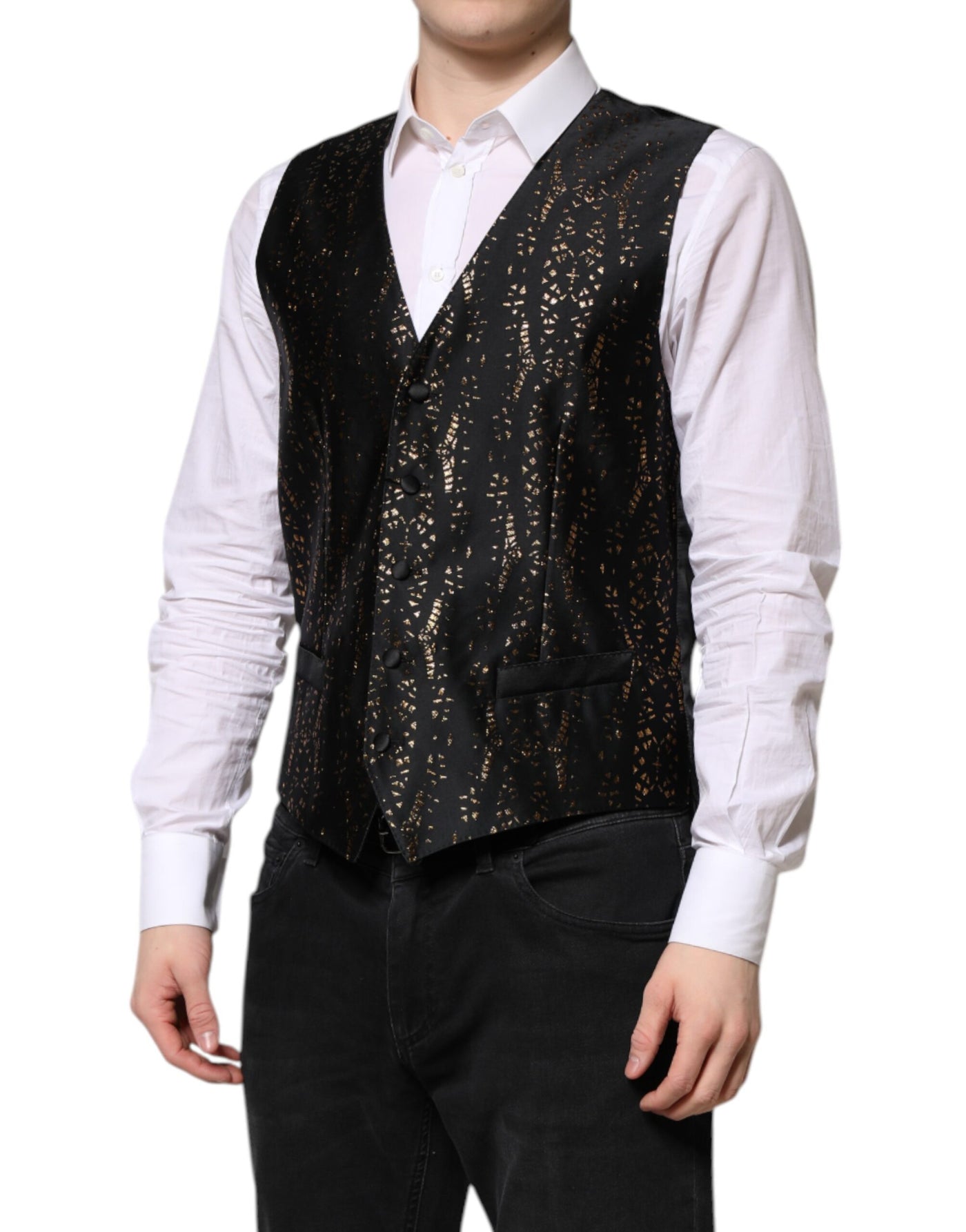 Dolce & Gabbana Schwarz Lurex Kleid Formal Männer Weste Weste