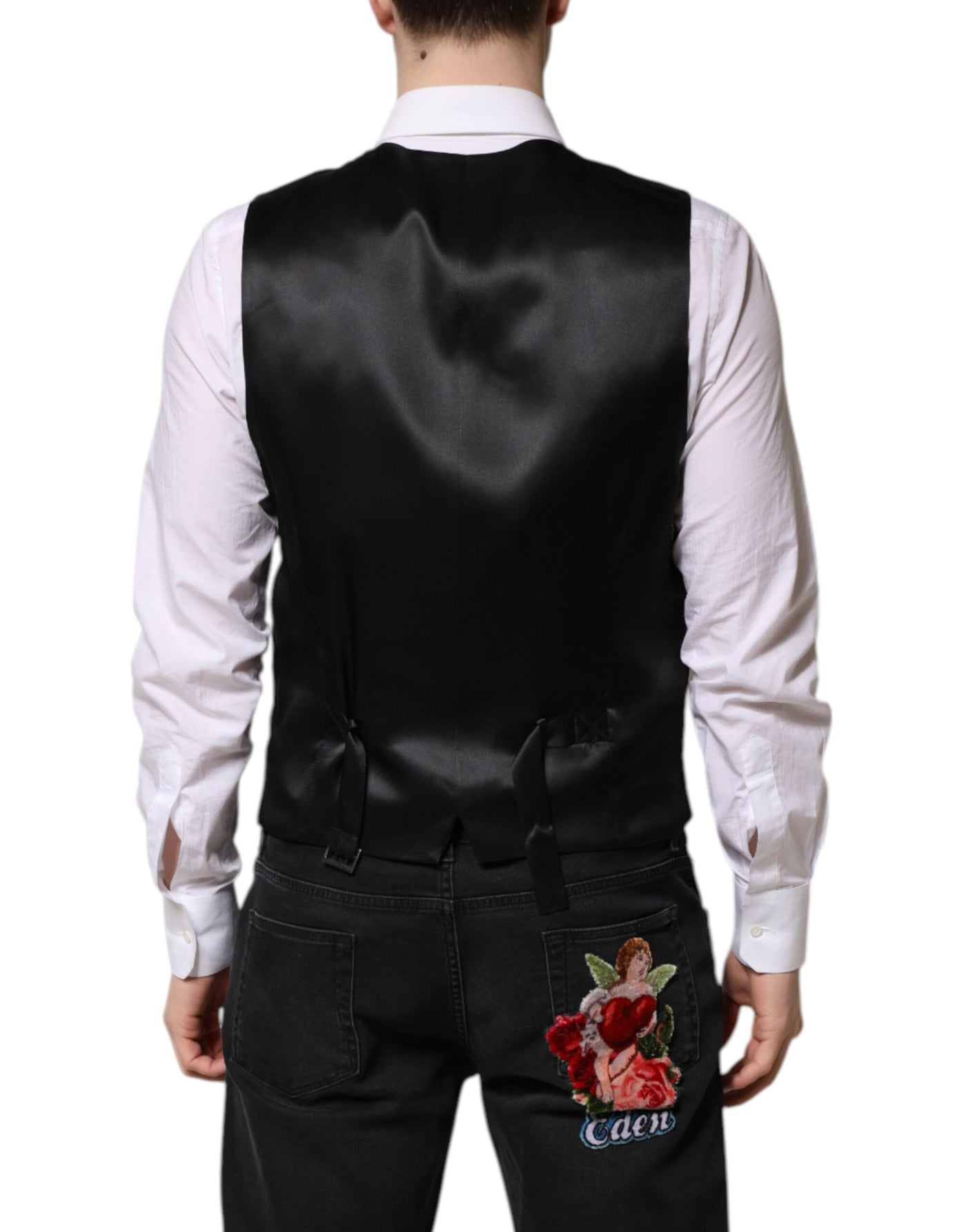 Dolce & Gabbana Schwarz Lurex Kleid Formal Männer Weste Weste