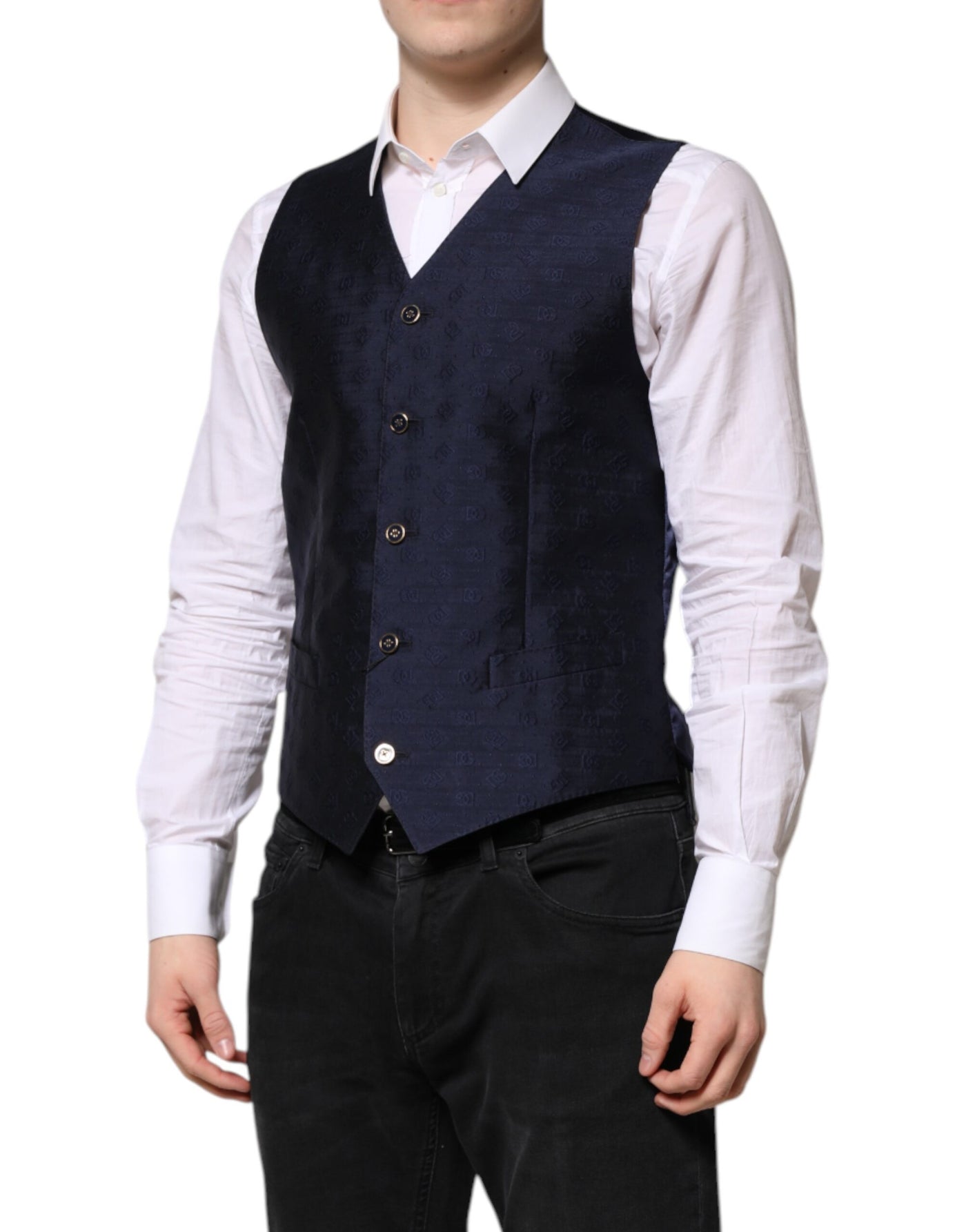 Dolce & Gabbana Dunkelblau Logo Wolle Formal Herren Weste Weste