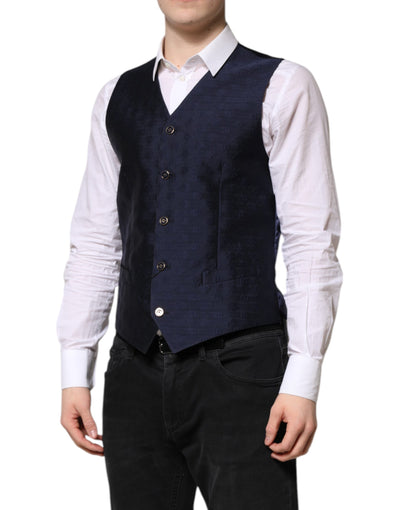 Dolce & Gabbana Dunkelblau Logo Wolle Formal Herren Weste Weste