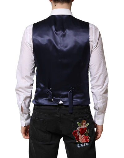Dolce & Gabbana Dunkelblau Logo Wolle Formal Herren Weste Weste