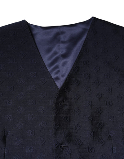 Dolce & Gabbana Dunkelblau Logo Wolle Formal Herren Weste Weste