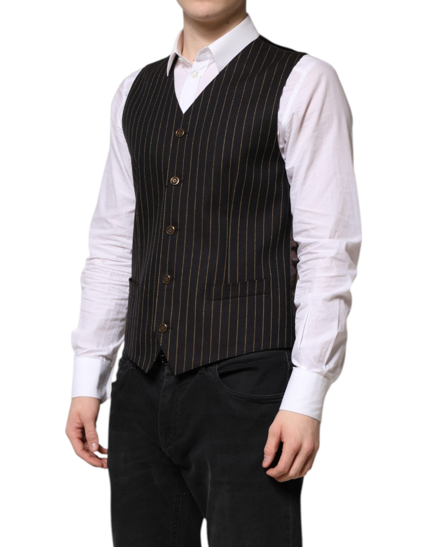 Dolce & Gabbana Schwarz gestreift Wolle Formal Herren Weste Weste