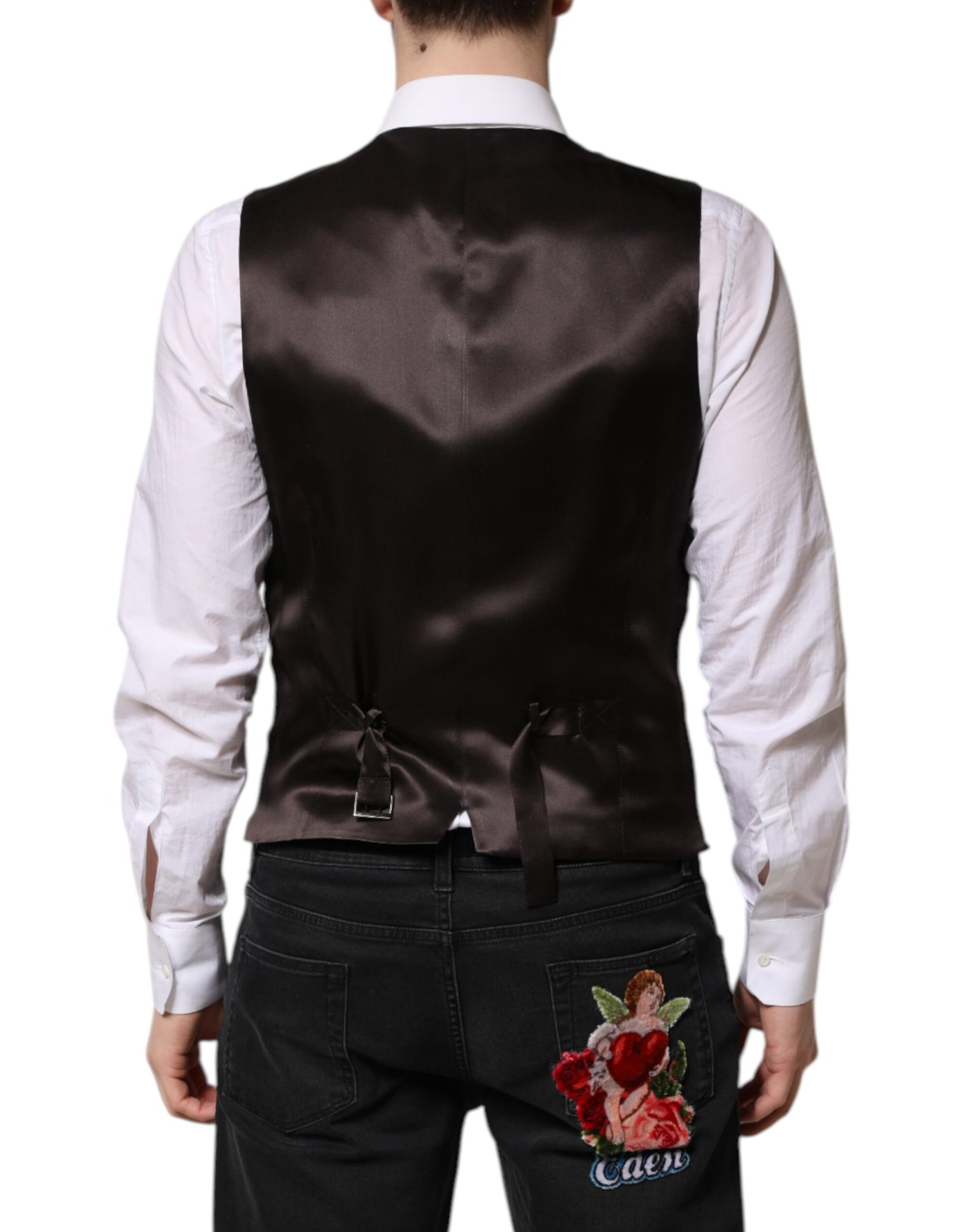 Dolce & Gabbana Schwarz gestreift Wolle Formal Herren Weste Weste