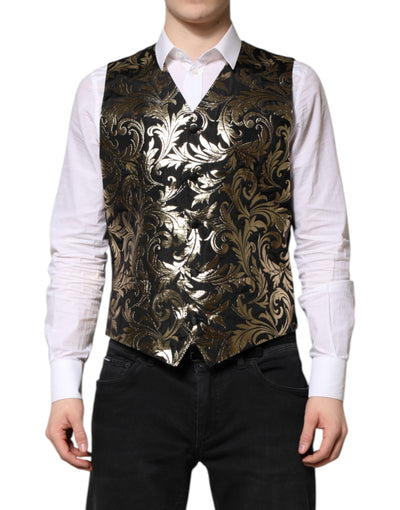 Dolce & Gabbana Schwarz Gold Jacquard Formal Herren Weste Weste