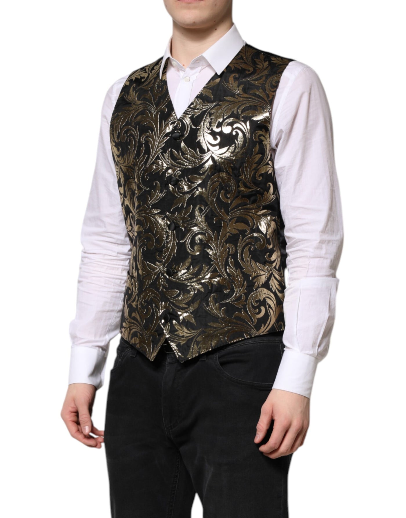 Dolce & Gabbana Schwarz Gold Jacquard Formal Herren Weste Weste