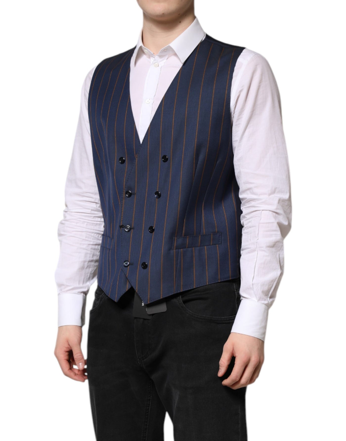 Dolce & Gabbana Blaue Streifen Wolle Formal Herren Weste Weste