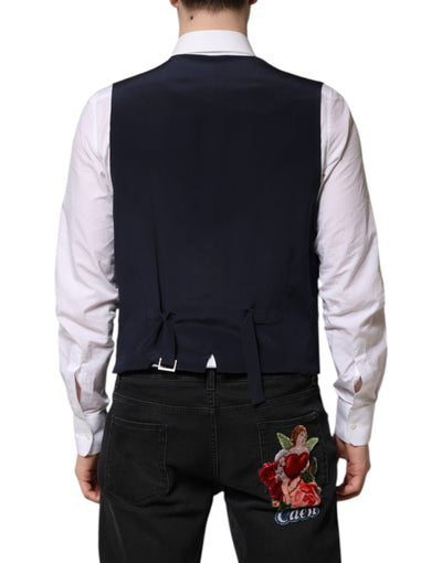 Dolce & Gabbana Blaue Streifen Wolle Formal Herren Weste Weste