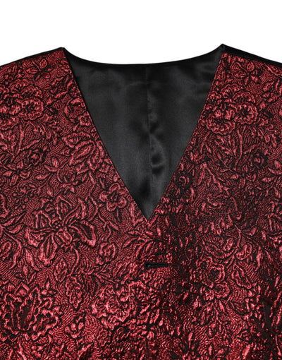 Dolce & Gabbana Rote Blumen Brokat Formal Männer Weste Weste