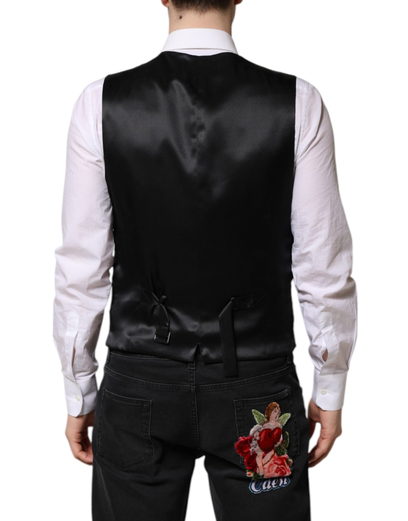 Dolce & Gabbana Rosa Floral Satin Formal Männer Weste Weste