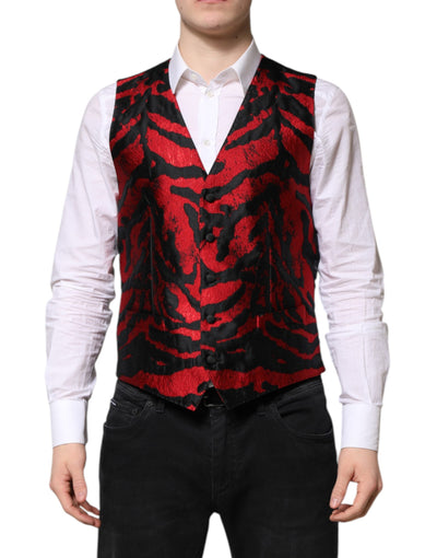 Dolce & Gabbana Rot Schwarz Gestreiftes Kleid Formelle Weste Weste
