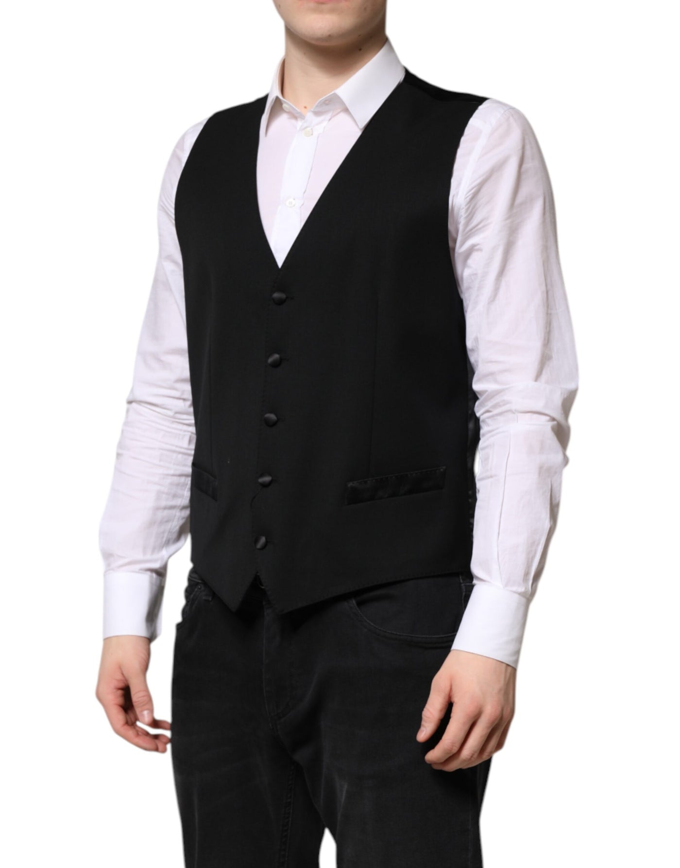 Dolce & Gabbana Schwarz Wolle Kleid Formal Männer Weste Weste