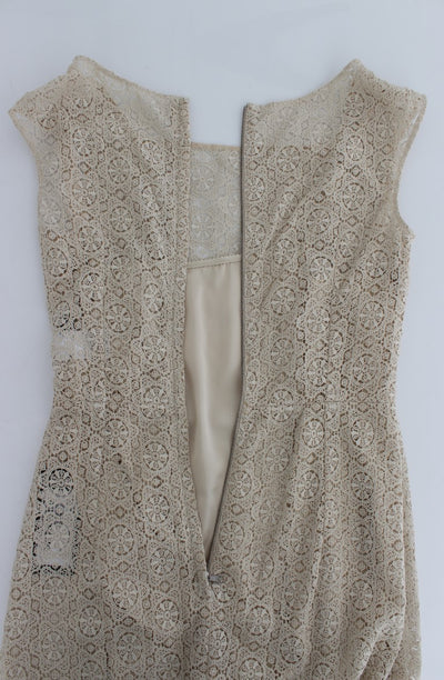 Dolce & Gabbana Beige Ricamo Baumwoll-Etuikleid mit Ausschnitt