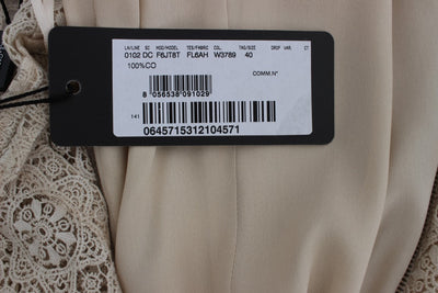 Dolce & Gabbana Beige Ricamo Baumwoll-Etuikleid mit Ausschnitt