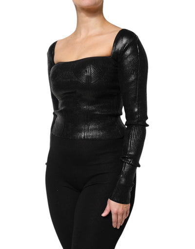 Dolce & Gabbana Schwarzes langärmeliges Blusentop aus Viskose
