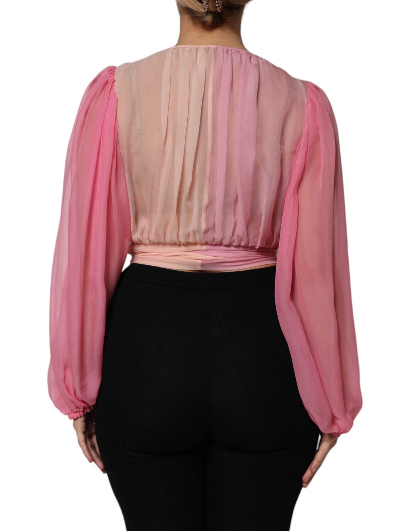 Dolce & Gabbana Pinkes Blusentop mit tiefem V-Ausschnitt und langen Ärmeln