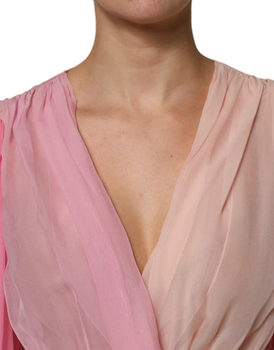 Dolce & Gabbana Pinkes Blusentop mit tiefem V-Ausschnitt und langen Ärmeln