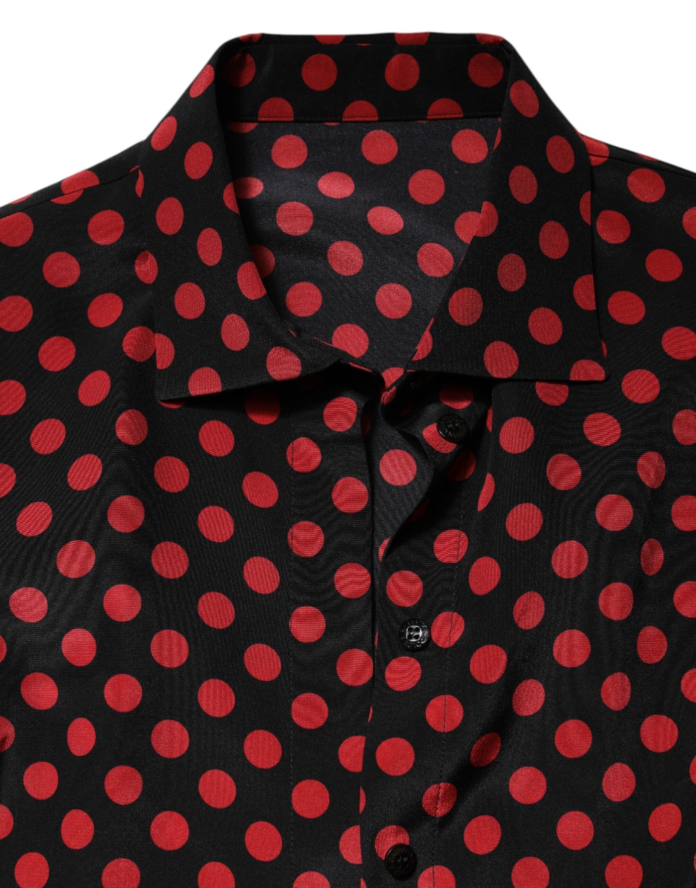 Dolce & Gabbana Schwarz-rot gepunktetes Seiden-Top mit langen Ärmeln