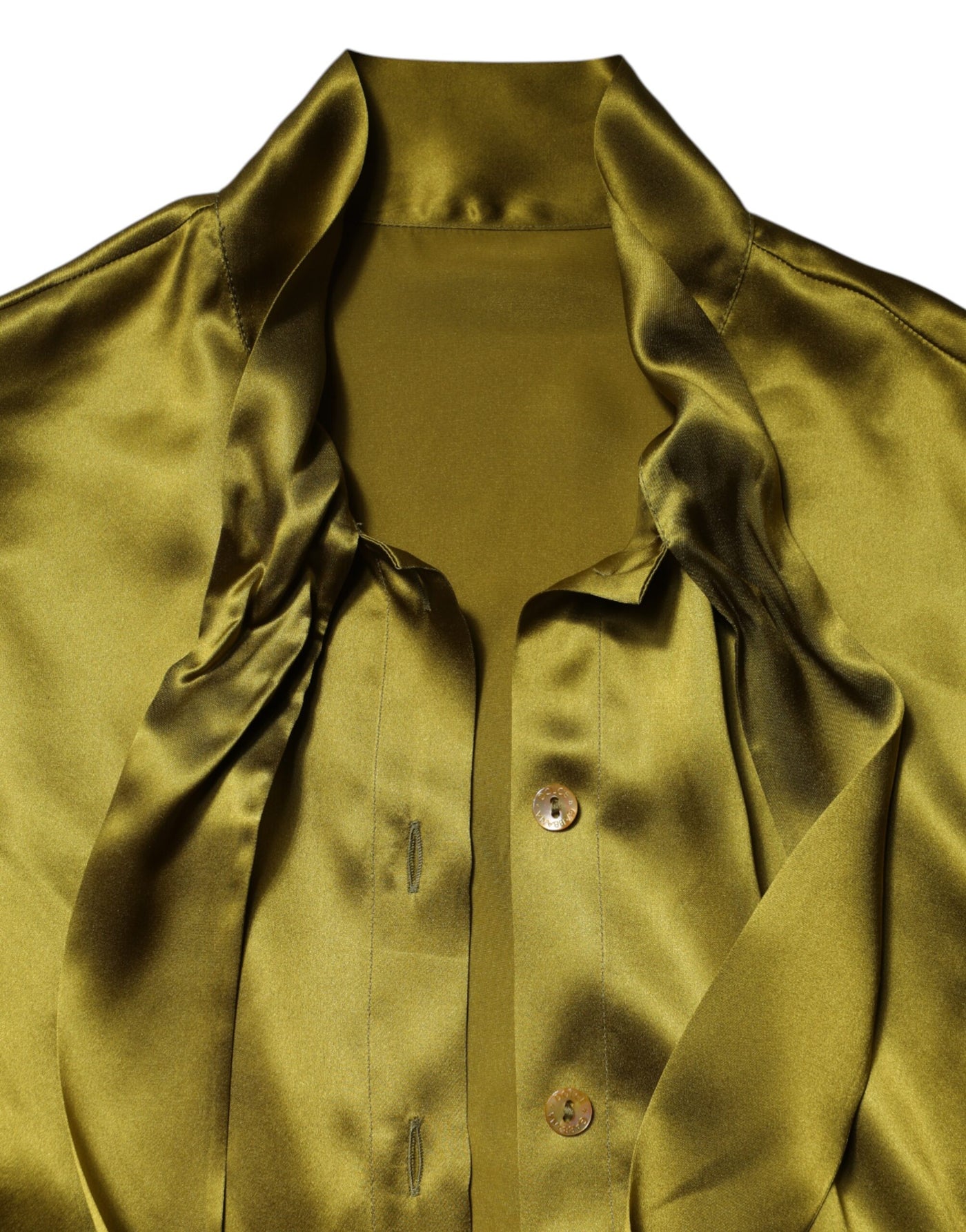 Dolce & Gabbana Grüner Ascot-Kragen Langarm-Bluse Top
