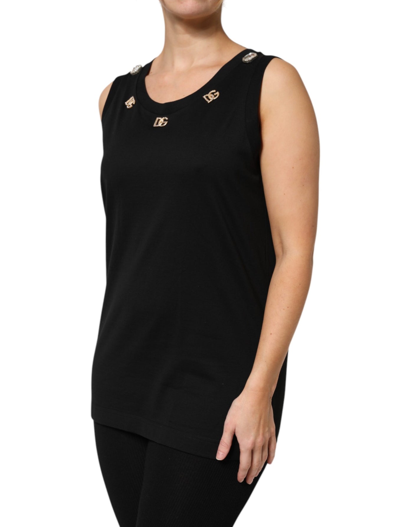 Dolce & Gabbana Schwarzes DG verschönertes ärmelloses Tank-Top