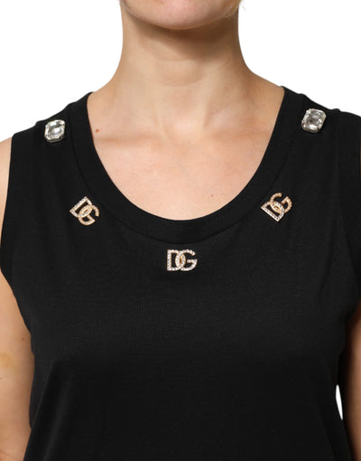 Dolce & Gabbana Schwarzes DG verschönertes ärmelloses Tank-Top