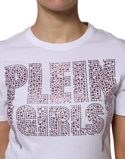 Philipp Plein Weißes verschönertes T-Shirt mit Rundhalsausschnitt und kurzen Ärmeln