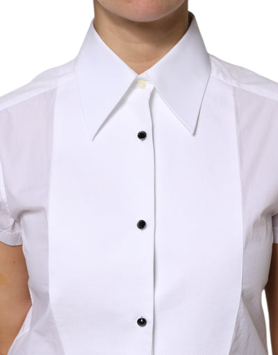 Dolce & Gabbana Weißes Baumwoll-Poloshirt mit kurzen Ärmeln und Kragen