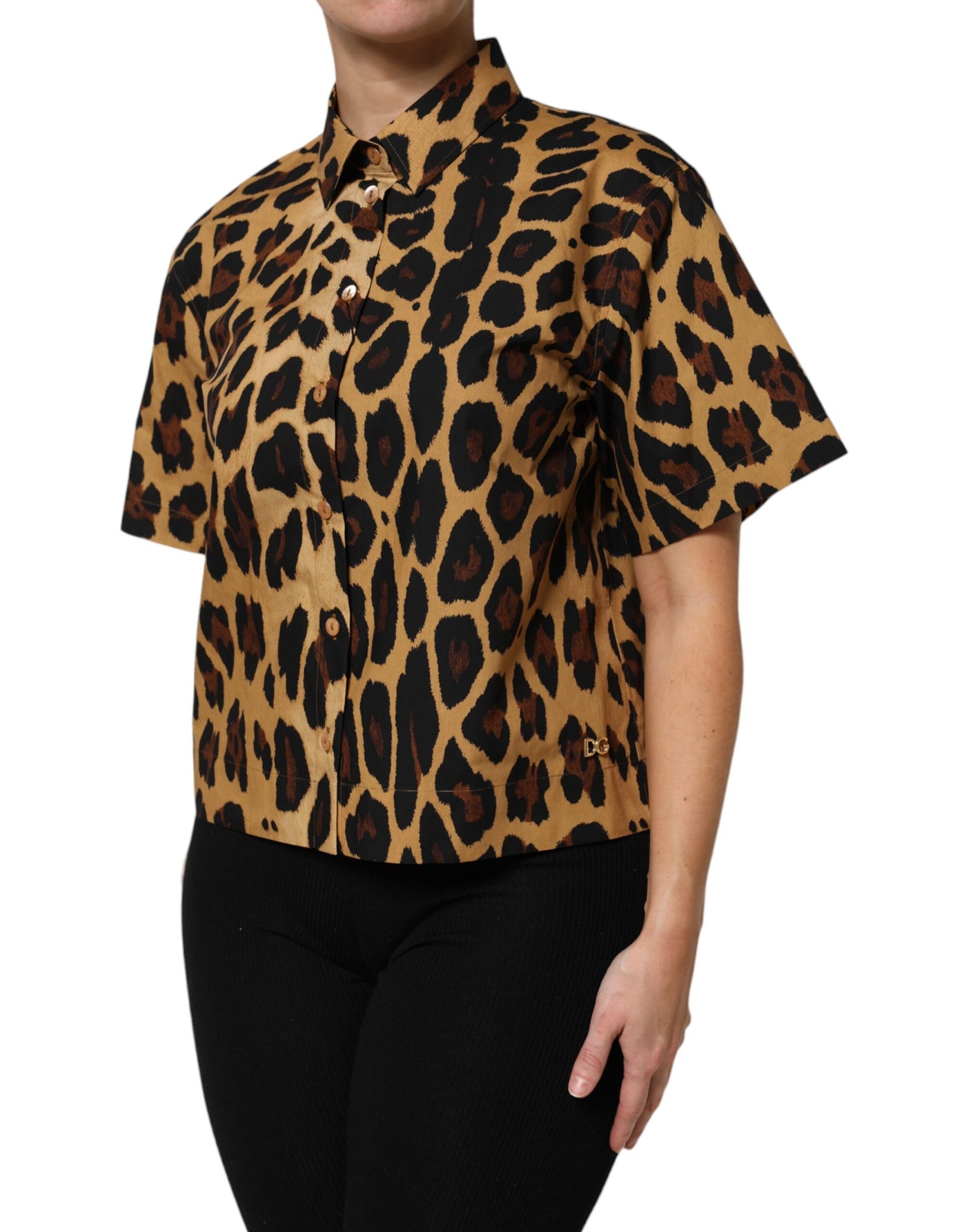 Dolce & Gabbana Braunes Leopard Kurzarm-Poloshirt mit Kragen