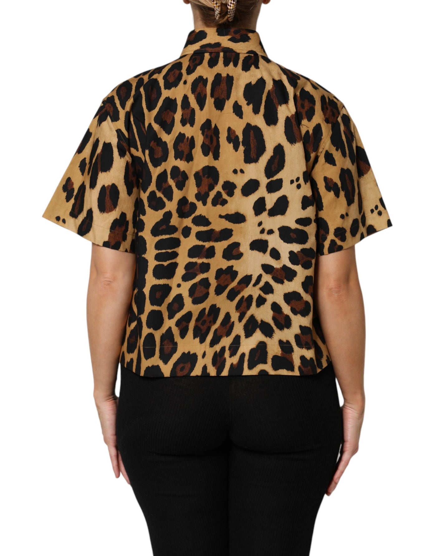 Dolce & Gabbana Braunes Leopard Kurzarm-Poloshirt mit Kragen