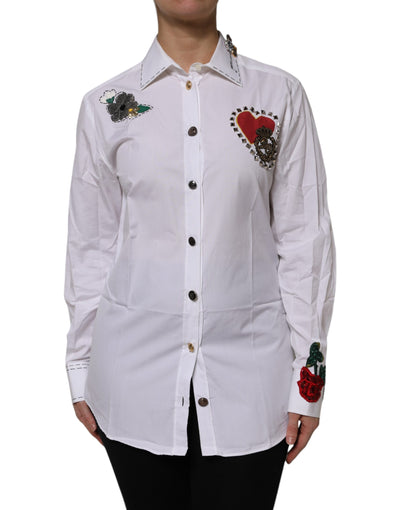 Dolce & Gabbana Weißes Hemd mit Blumenverzierung aus Baumwolle