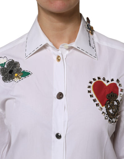 Dolce & Gabbana Weißes Hemd mit Blumenverzierung aus Baumwolle