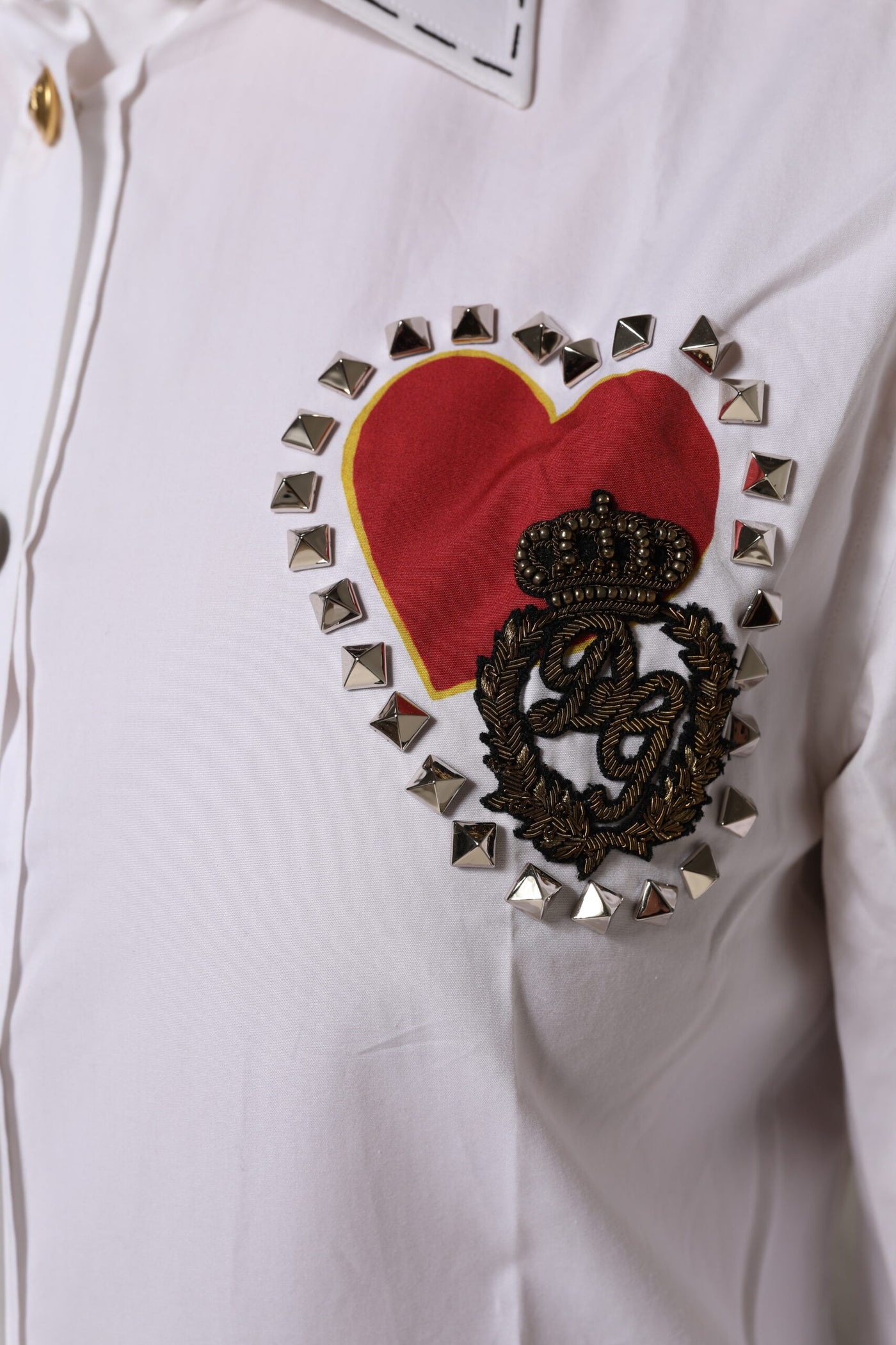 Dolce & Gabbana Weißes Hemd mit Blumenverzierung aus Baumwolle