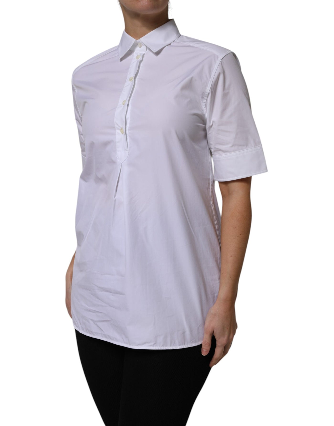 Dolce & Gabbana Weißes Baumwoll-Poloshirt mit kurzen Ärmeln und Kragen