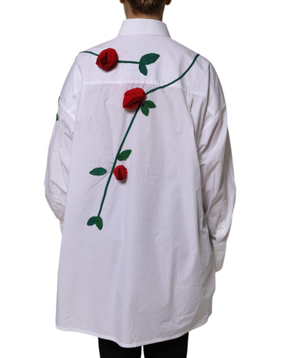 Dolce & Gabbana Weißes Baumwollkleid mit Blumenapplikationen Shirt Top