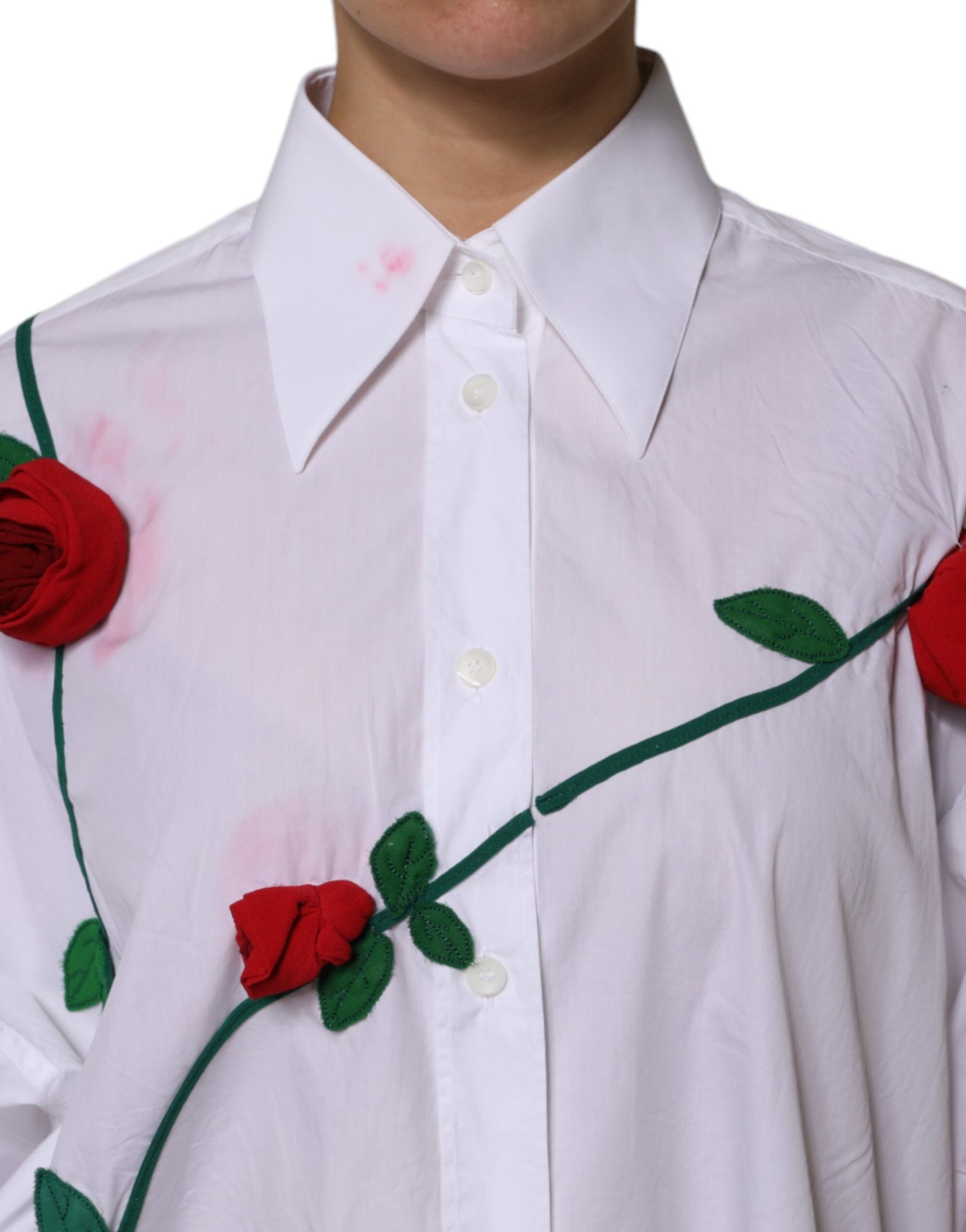 Dolce & Gabbana Weißes Baumwollkleid mit Blumenapplikationen Shirt Top