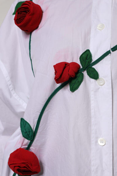 Dolce & Gabbana Weißes Baumwollkleid mit Blumenapplikationen Shirt Top