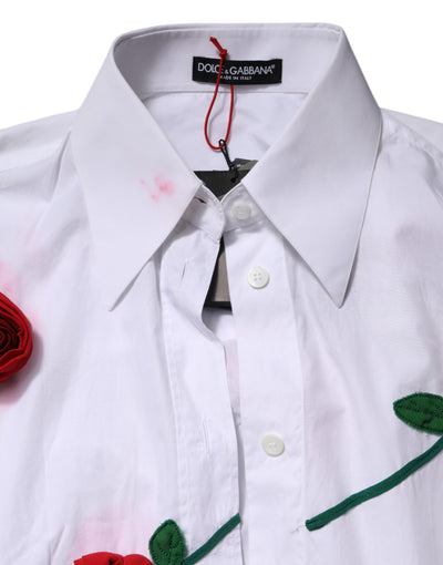 Dolce & Gabbana Weißes Baumwollkleid mit Blumenapplikationen Shirt Top