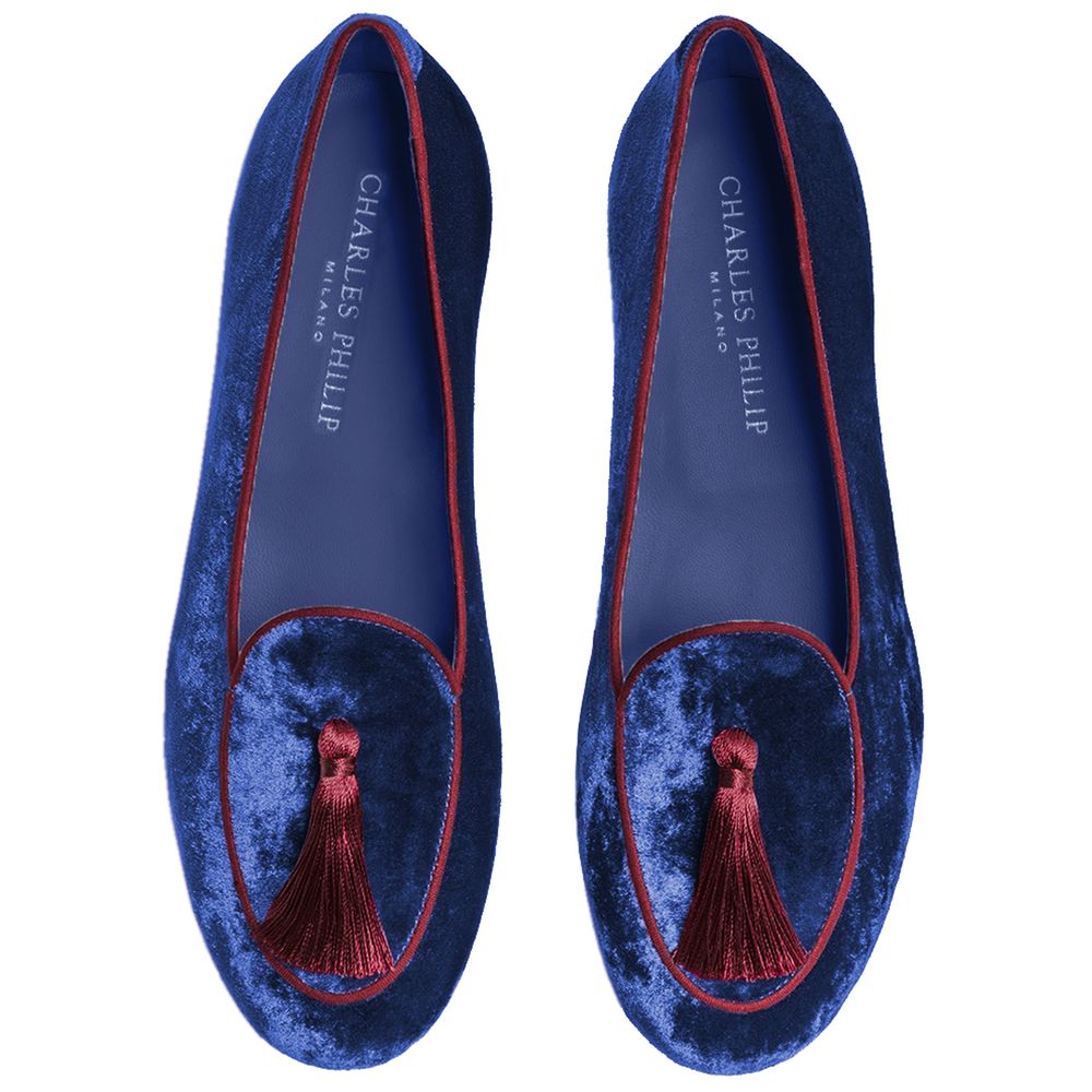 Charles Philip Flacher Schuh aus blauem Samt