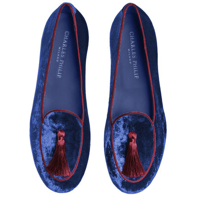 Charles Philip Flacher Schuh aus blauem Samt
