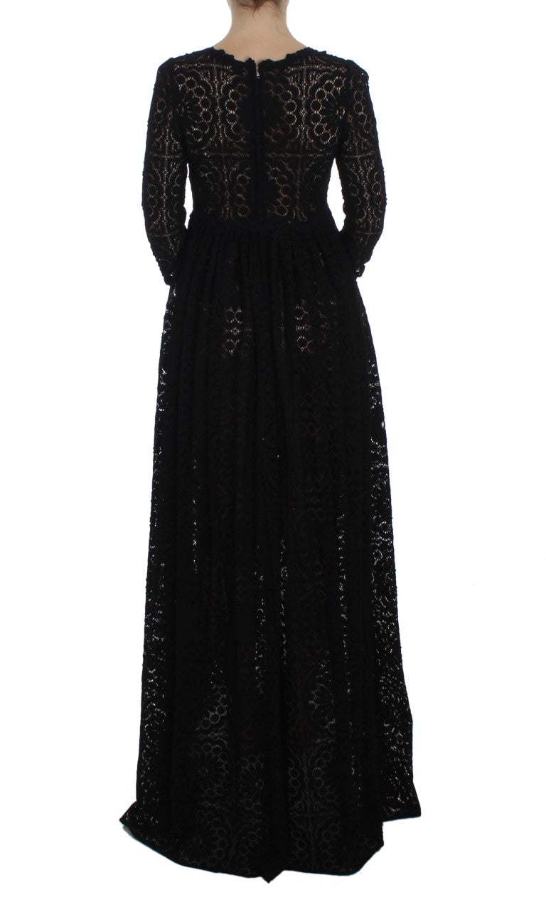 Dolce & Gabbana Schwarzes Ricamo Maxikleid in voller Länge gestrickt
