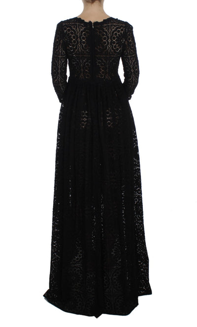 Dolce & Gabbana Schwarzes Ricamo Maxikleid in voller Länge gestrickt